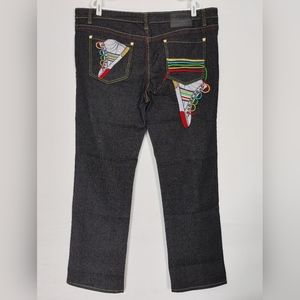 COOGI Embroidered Pockets Black Jeans Sz 21/22, Straight Leg, approx. 41 Waist.